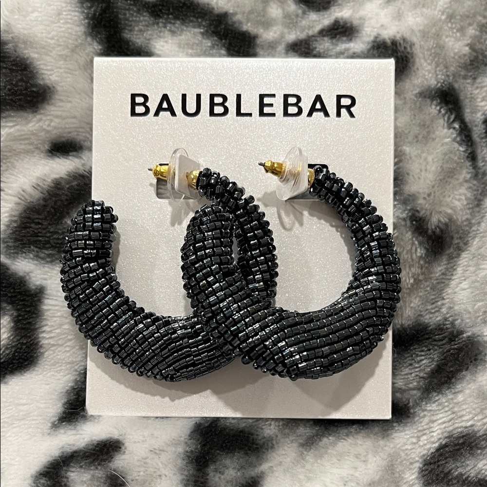 NEW!! BaubleBar Callie Black Beaded Statement Earrings